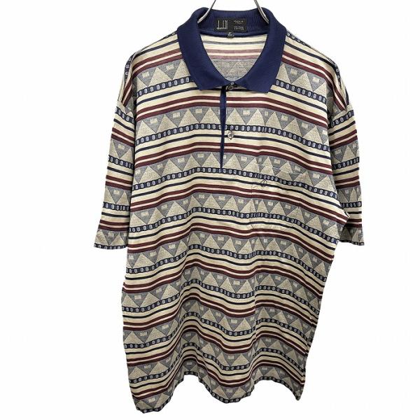 dunhill ダンヒル ポロシャツ Tシャツ生地 ボーダー 幾何学柄
