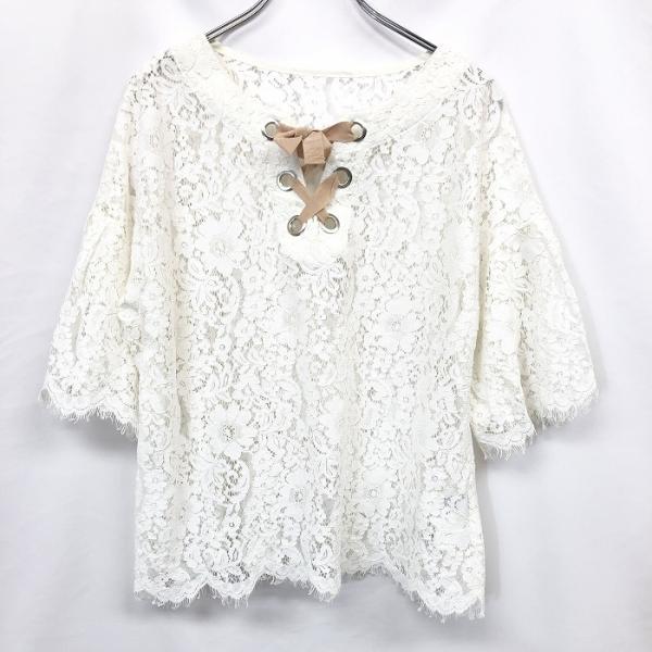 高級美品　マーキュリードュオ　レースアップリブブラウス　花柄　ボタニカル undo-rowa_lt00141