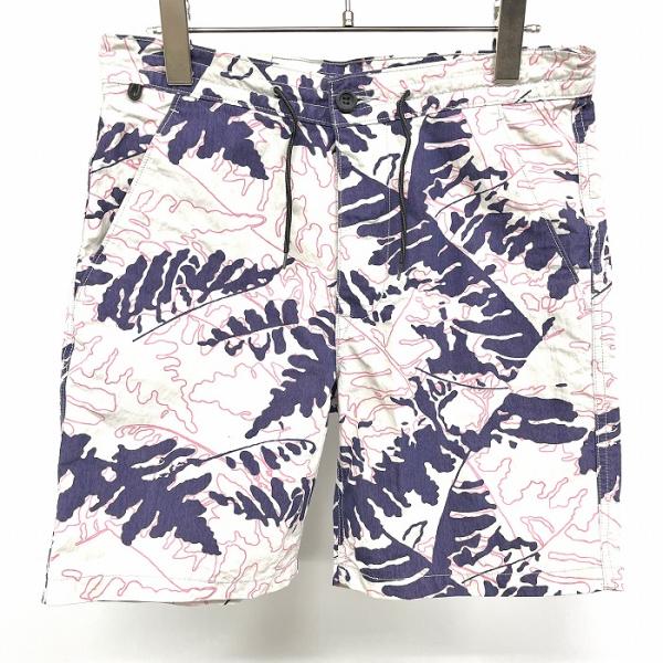 LEVI'S リーバイス S メンズ 水着 スイムショーツ ハーフパンツ 迷彩風の総柄 ウエスト紐付き 綿×ナイロン ピンク×パープル×ホワイト