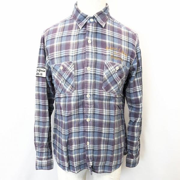 Back Number バックナンバー M メンズ ダブルガーゼシャツ チェック柄 刺繍 ワッペン チンストラップ 長袖 綿100 コットン 紫 白 紺系 Sl Undo Rowa ヤフー店 通販 Yahoo ショッピング