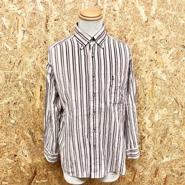 .シナコバ マルチ ストライプ ポケット ワンポイント刺繍 長袖 シャツ ワンポイントベア刺繍OXBDストライプシャツ