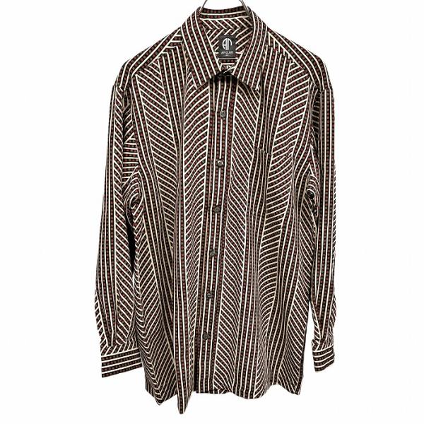 ブラウン 長袖シャツ ポケット付き AP CLUB シャツ 総柄 ドット×ストライプ 胸ポケット 長袖 日本製
