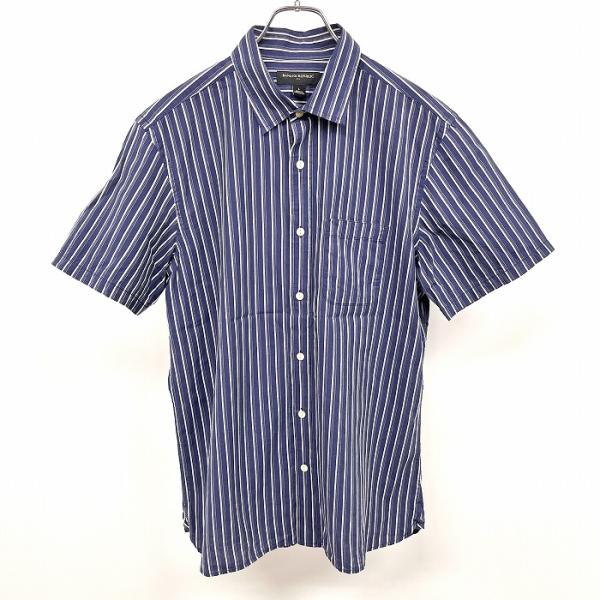 00s バナナリパブリック 半袖リネン チェックシャツ ボックスシルエット 短丈 BANANA REPUBLIC バナナリパブリック シャツ 半袖 ストライプ 胸