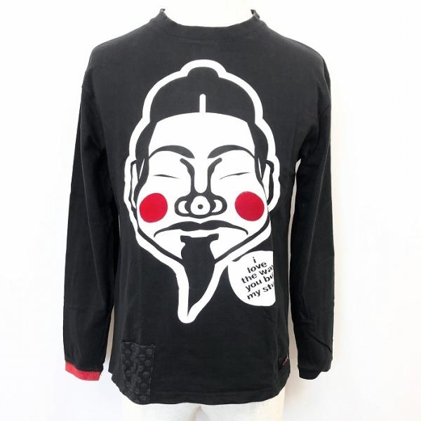 corade Tシャツ カットソー ロンT イラスト 顔プリント 裾にポケット