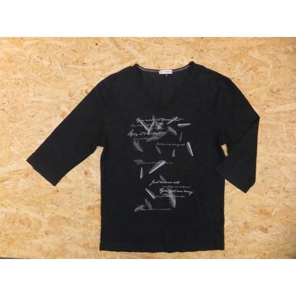 A V V Homme アーヴェヴェオム サイズ46 メンズ Tシャツ 半端袖 Vネック 羽根と英字のプリント カットソー ブラック 黒 Tl Undo Rowa ヤフー店 通販 Yahoo ショッピング