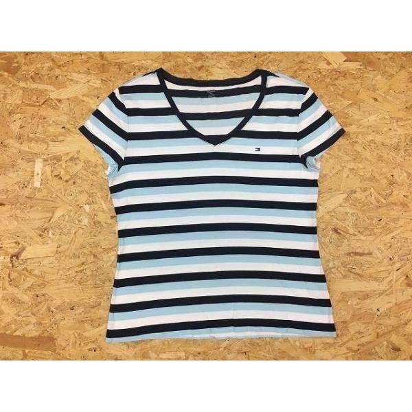Tommy Hilfiger トミーヒルフィガー サイズ不明 肩幅45cm メンズ Tシャツ Vネック ボーダー柄 刺繍ロゴ カットソー 半袖 紺 白 水色 Ts Undo Rowa ヤフー店 通販 Yahoo ショッピング