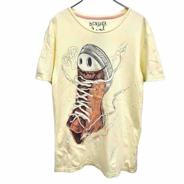 Bershka ベルシュカ M メンズ Tシャツ 丸首 スニーカーのイラスト ビッグプリント 半袖 カットソー ボックスカット イエロー オレンジ Ts Undo Rowa ヤフー店 通販 Yahoo ショッピング