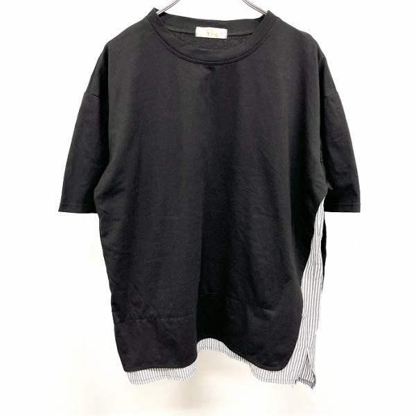 王之潮 Tシャツ カットソー ストライプの切り替えし生地 左裾に
