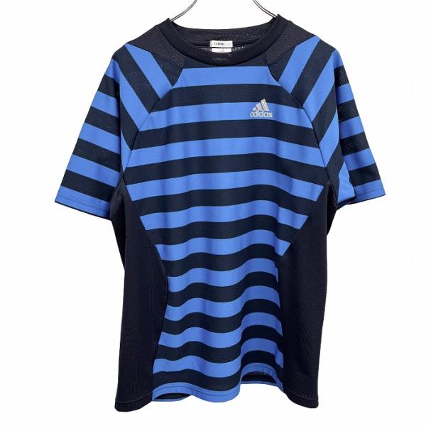 90番 メッシュシャツ 黒 紺 adidas アディダス メッシュTシャツ スポーツ ボーダー ラグラン