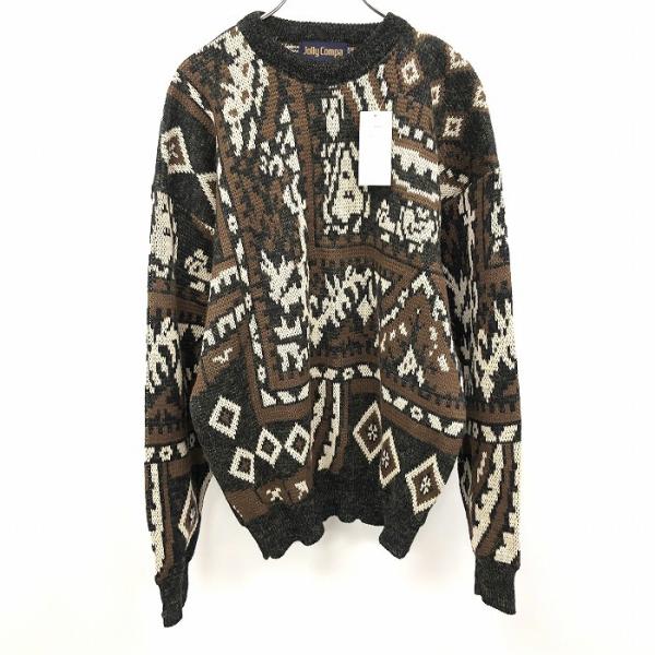 新品】Jolly Compa プルオーバー ニット セーター 総柄 丸首 長袖