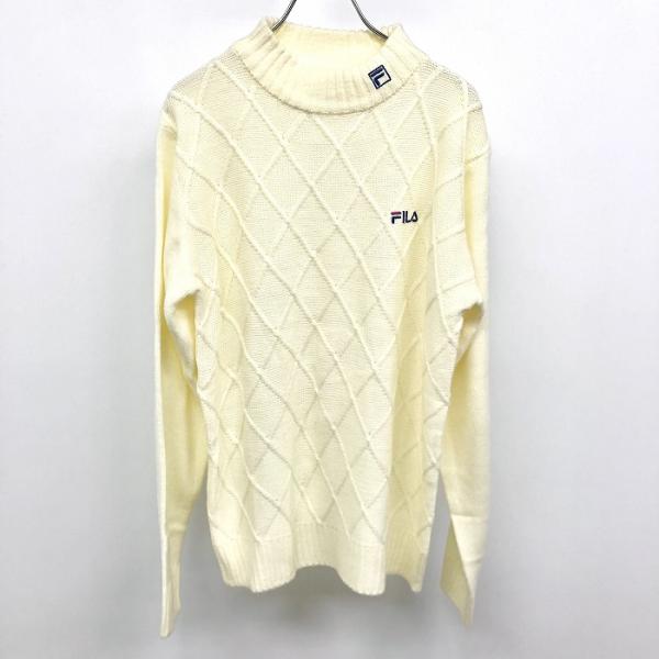 FILA フィラ ざっくり編み ニット セーター ダイヤ柄 ロゴ刺繍 モック 