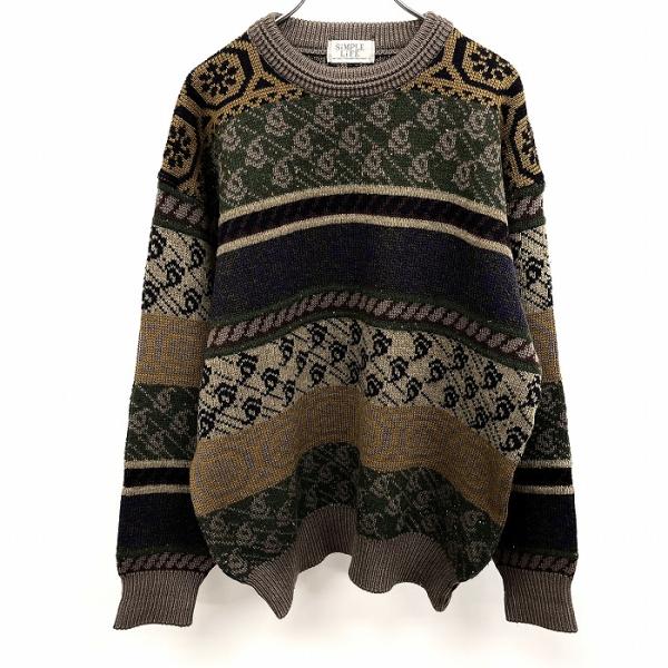 SIMPLE LIFE シンプルライフ ニット セーター 総柄 ボーダー SIMPLE LIFE シンプルライフ ニット セーター 総柄 ボーダー
