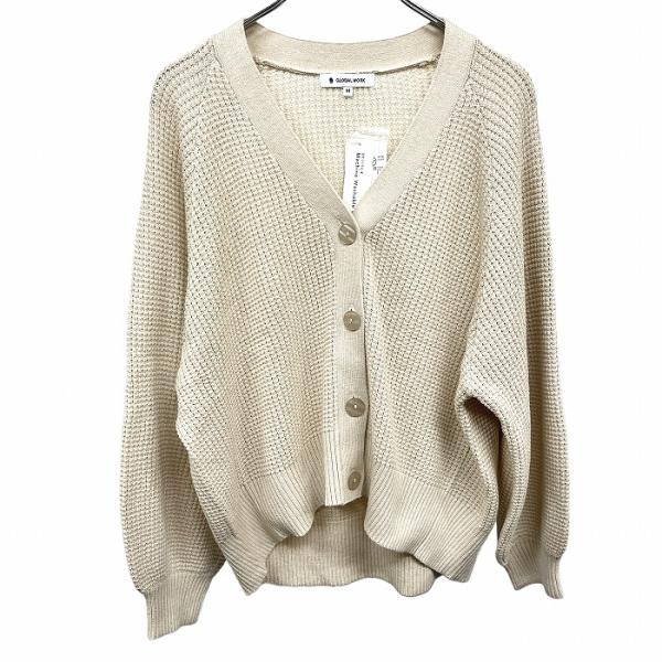 r258 GLOBAL WORK ベージュ ロングカーディガン 長袖 GLOBAL WORK カーディガン 洗えるアゼロングカーデ/926704