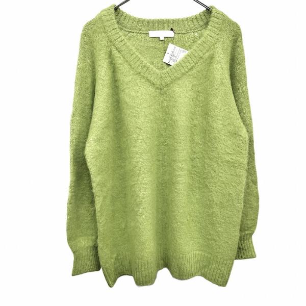 ethos ライムグリーン Vネック 長袖ニット ethos ライムグリーン Vネック 長袖ニット 冬のコーディネートを