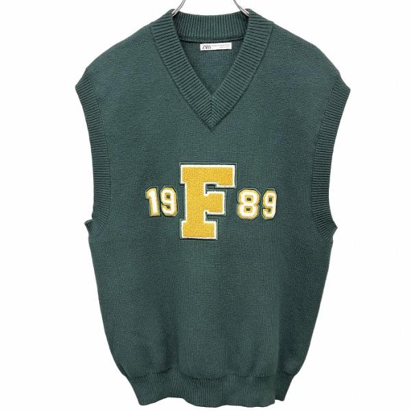 ZARA（ザラ） ニット ベスト ノースリーブセーター Vネック 英字 数字