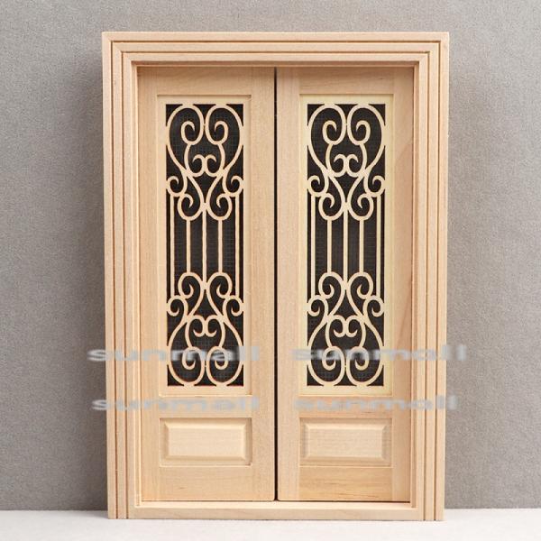 1点販売】ミニチュア木製ドア 1点販売 彫刻デザイン 扉開閉可 ドール