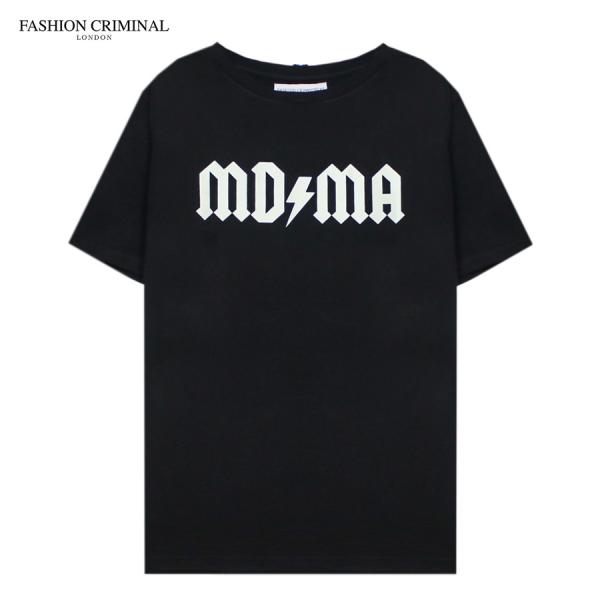 Criminal Damage★半袖 クルーネック ロゴ トップス Tシャツ★黒 FASHION CRIMINAL (ファッション クリミナル) GLOW IN THE DARK