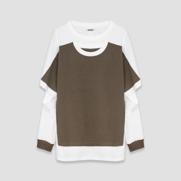 RANDY | HANG (WHITE x KHAKI) 長袖 ダブルTシャツ ロングスリーブ