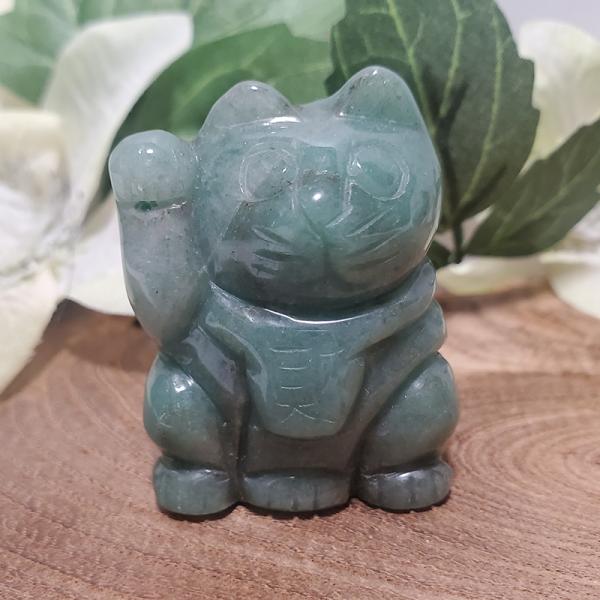 「アベンチュリン／招き猫（右手-財）」 一点物 天然石 開運 縁起物 パワーストーン 送料無料