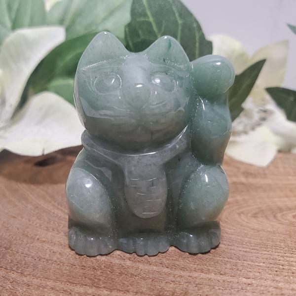 「アベンチュリン／招き猫（左手-福）」 一点物 天然石 開運 縁起物 パワーストーン 送料無料