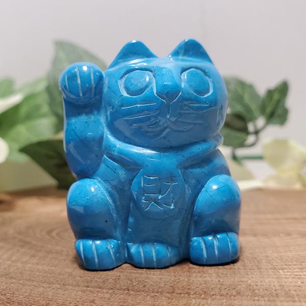 「ハウライトトルコ／招き猫（右手-財）」 一点物 天然石 開運 縁起物 パワーストーン 送料無料