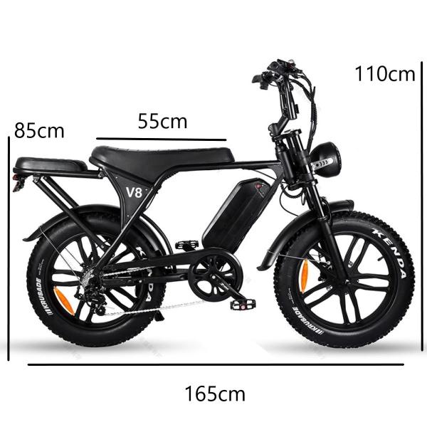 電動自転車 ファットタイヤ ブラックモペット 新型 V8 電動バイク モペット 750W 電動バイク 48V15Ah | JChere