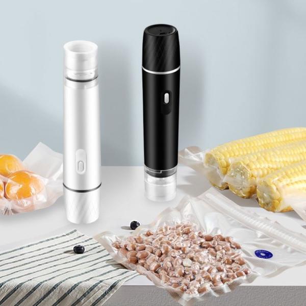 商品詳細ミニ真空パック器自動（充電式）本体（縦17.5cm×幅3.5cm）USBコード 日本語説明書電池容量　800mAh重量：290g本体材質：PCB材質色：ホワイトor ブラック生産国：中国小型で強力な吸引力で強力に密封。丸型のロック方...