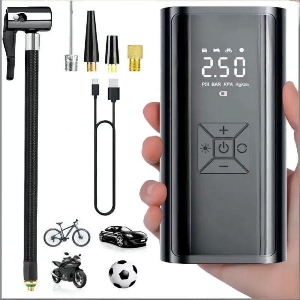【商品説明】全バルブ(米式・仏式・英式)対応、多機能携帯空気入れ空気入れ・ライト・モバイルバッテリーと機能の多い空気入れ空気入れはボール・自転車・バイク・自動車と幅広く使えてコンパクト設定した空気圧に達したら自動で停止するので安心して使用で...
