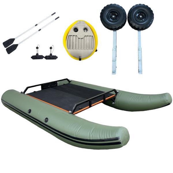 スペックサイズ：全長280cm × 幅140cm重量：約28kg（本体のみ）耐荷重：最大200kg（1人乗り対応）素材：高耐久PVC &amp; アルミフレーム付属品：エアポンプ、アルミオール（2本）、クラッチ2個、ドーリー、 こんな方にお...