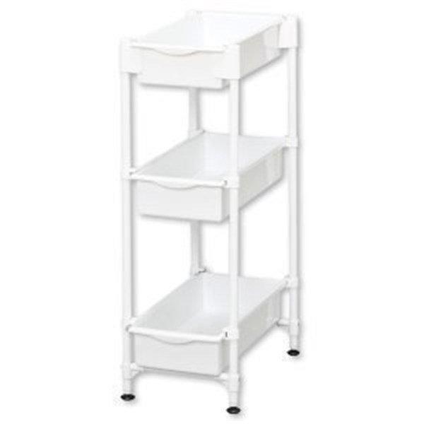 洗濯機やキッチンまわりの用品をスリムにすっきり収納できるサイドラックです。アジャスター付きで、洗濯機の防水パンをまたいで設置できます。また、引出しがプラスチックトレーなので、洗剤や小物などが下に落ちる心配もありません。●商品サイズ（cm）：...