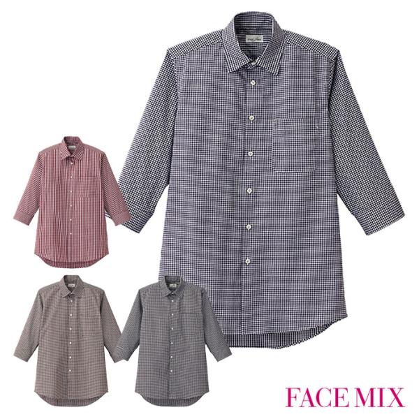 FB5048M メンズセミワイドカラー七分袖シャツ S〜5L BONMAX(ボンマックス) FACE MIX 男性用 大きいサイズ ギンガム 制服 ユニフォーム 爆買