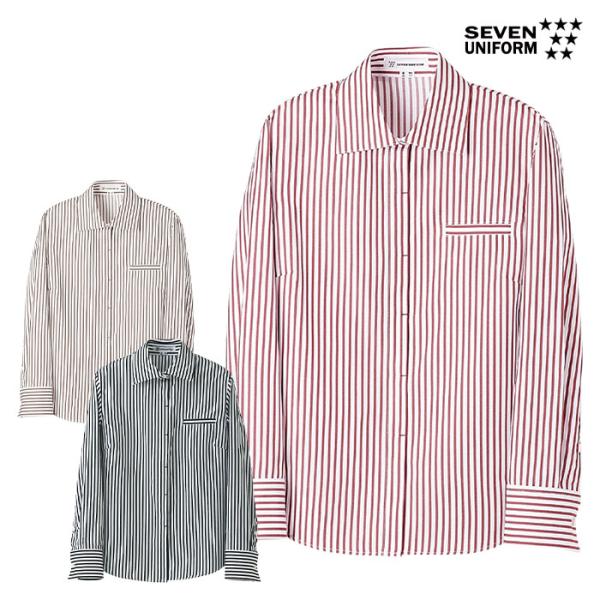 WH7616 長袖ストライプシャツ 女性用 ブラウス レディース 7〜15号