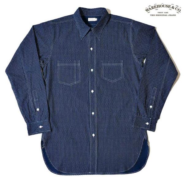 WAREHOUSE DUCK DIGGER ドット柄 ワークシャツ ノーカラー WAREHOUSE DUCK DIGGER ドット柄 ワークシャツ ノーカラー