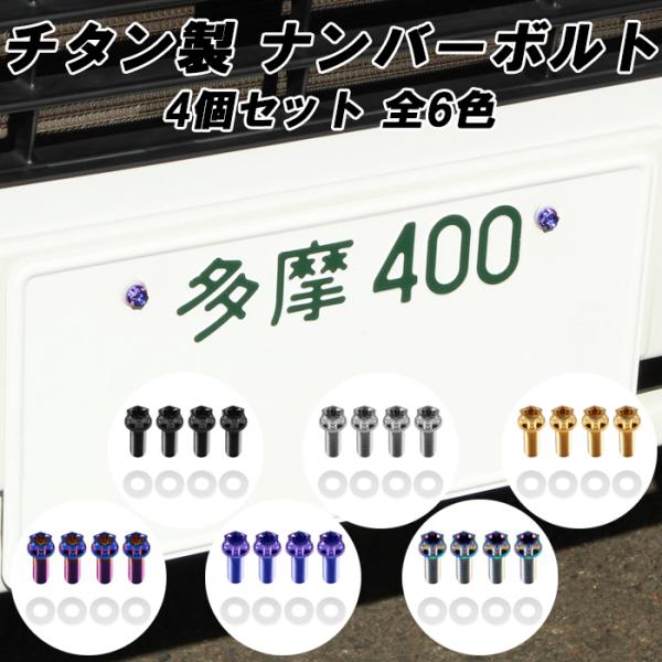 チタン ナンバーボルト 4本セット M6×15 自動車 軽自動車 普通車 トラック 錆びない キャップ ワッシャー付 トルクス工具付 盗難防止 ライセンス ボルト