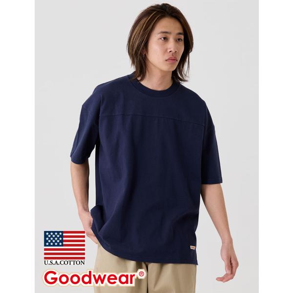 Goodwear 公式 フットボール切替 ビッグTシャツ メンズ レディース 7.6オンス USAコットン