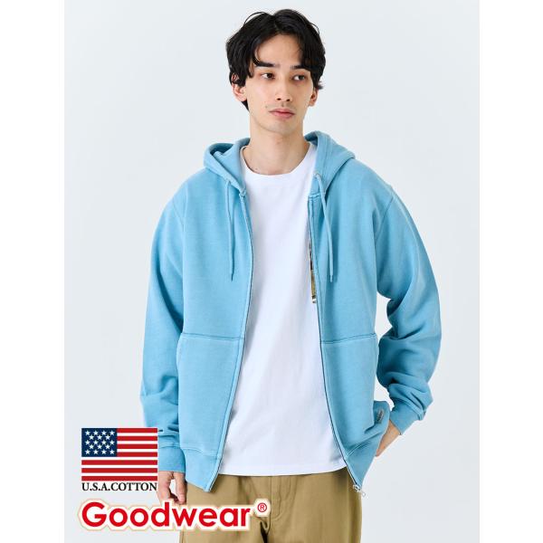 Goodwear 公式 ジップアップ パーカー 製品染め メンズ レディース USAコットン レギュラー 無地