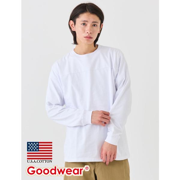 Goodwear 公式 切替ロンT メンズ レディース 7.6オンス USAコットン 袖リブ レギュラー 長袖
