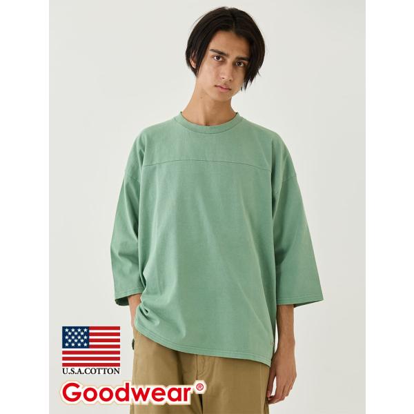 Goodwear 公式 SUPER BIG切替7分袖T 製品染め メンズ レディース 7.6オンス USAコットン