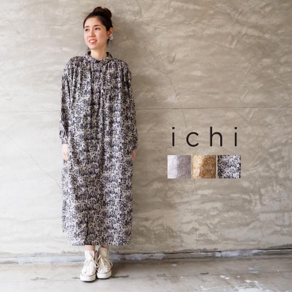 日本正規代理店品 イチ Ichi 花柄 ワンピース 1916 シャツワンピース レディース 長袖ワンピース ロングワンピース ナチュラル 春夏 春 長袖 ロング
