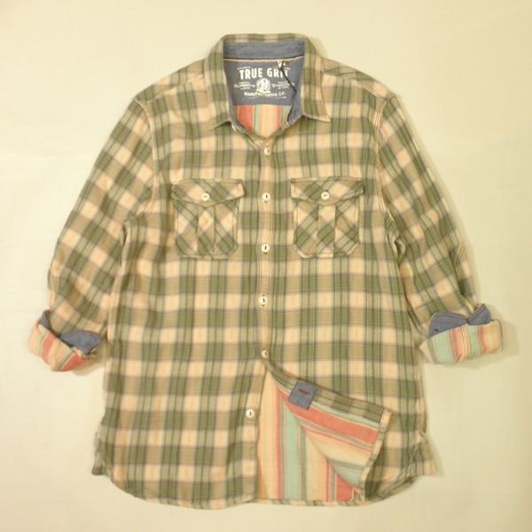 トゥルーグリット ネルシャツ TRUE GLIT CLOTHING チェックシャツ ネイティブ柄 裏地ストライプ ビンテージ加工 長袖 メンズ Lサイズ