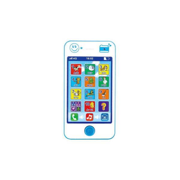 カメラやクイズなどいろいろなボタンに連動した機能があるので、たくさんの遊び方ができるスマートフォン型のオモチャです。