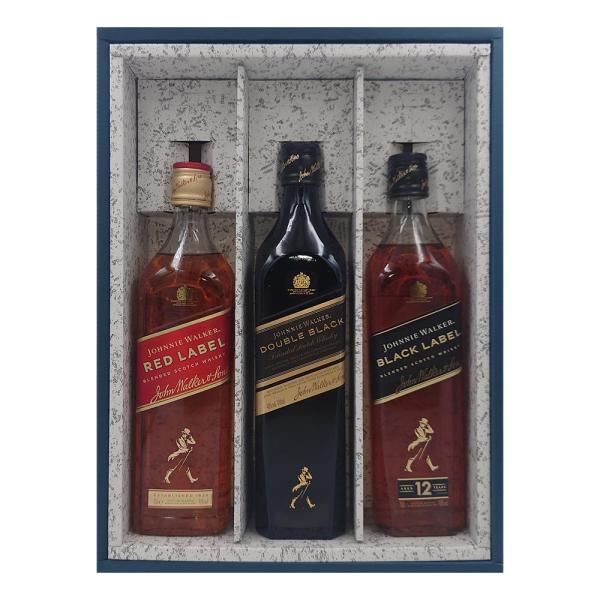 お酒 ギフト プレゼント ウイスキー ブレンデッド ジョニーウォーカー ダブルブラック 700ml&amp;ブラックラベル 12年&amp;レッドラベル かぶせ箱入り 3本セット