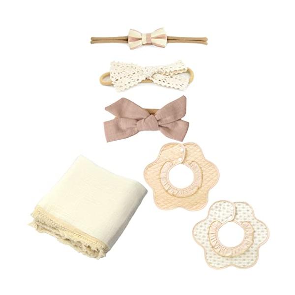 (フリルスタイ+ヘアバンド+ガーゼケット)セット/infant/-・Color:(フリルスタイ+ヘアバンド+ガーゼケット)セット・おしゃれで実用的な出産祝いセットナチュラルカラー・くすみカラーをベースにした商品のセットです。1人目の赤ちゃん...