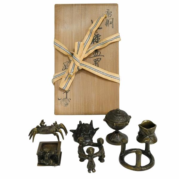 五月☆特売品）高岡鋳師 金森紹栄作 唐銅 七種蓋置 茶道具 セット