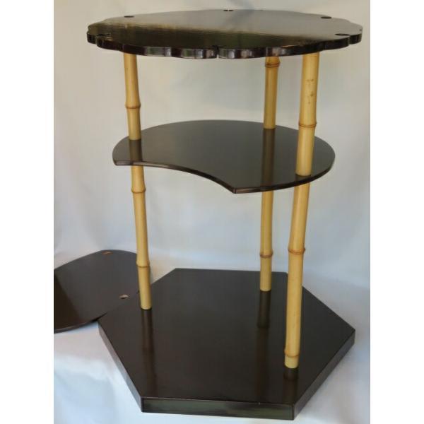 ほぼ未使用 茶道具 指物師 渡辺可映作 江戸千家八代一元斎好写 亀甲棚 溜塗共箱 二月の特売品）東京指物師 渡辺可映作 江戸千家八代一元斎好写 亀甲棚