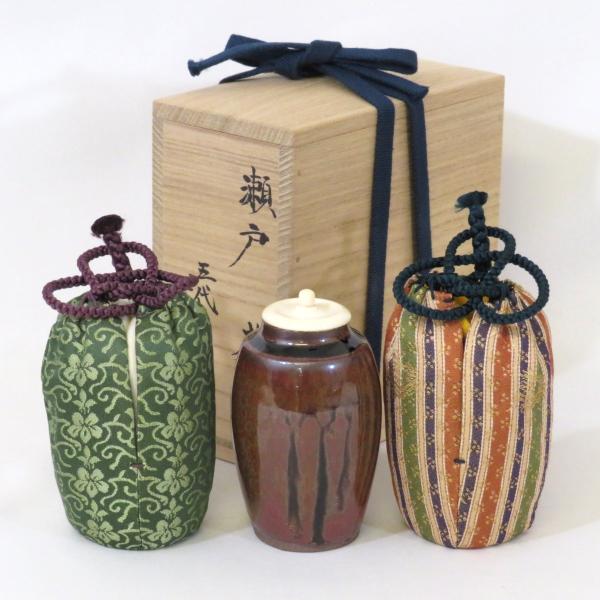 茶道具　玉領作　茶入　仕覆付　共箱　V　5723 茶道具 玉領作 茶入 仕覆付 共箱 V 5723