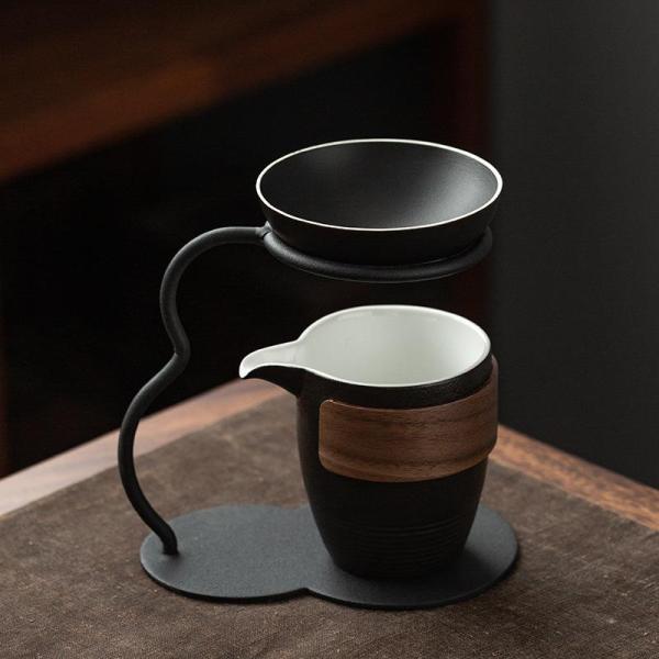 茶こし 和風 黒陶 陶器製 セラミック製 一体型 ブラック ティーフィルター シンプル モダン おしゃれ 来客用 普段使い 小物 雑貨 インテリア