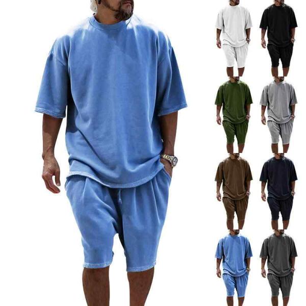 セットアップ メンズ スポーツ パイル地 ゆったり ビッグシルエット 半袖 Tシャツ ショートパンツ カジュアル リラックス ルームウェア 普段着 綿混 ナイロン 夏