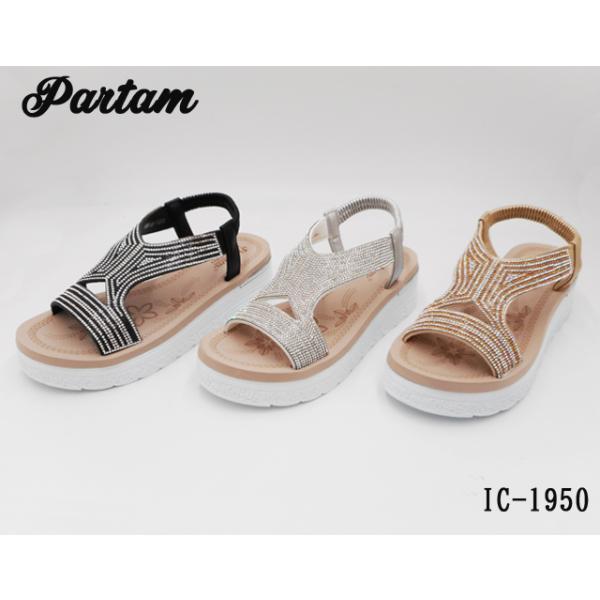 【夏新作】PARTAM ミュールサンダル ゴムストラップ フラット ホワイトソール キラキラ レディース IC1950