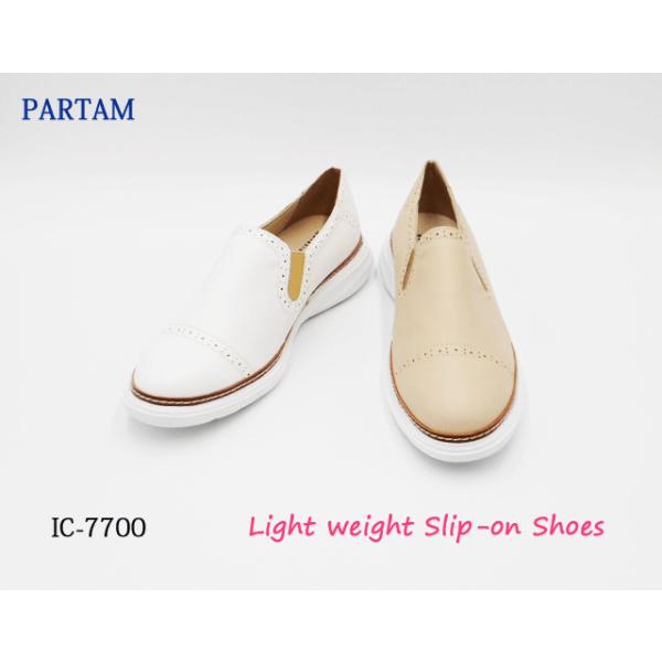 【在庫限り】PARTAM 軽量 スリッポン メダリオン ストレートチップ 白底 クッション オジ靴 IC7700
